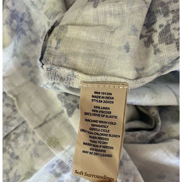 Soft Surroundings Rosana Linen Blend Floral Maxi Dress Size L Blue Tiered NWT - Picture 8 of 8